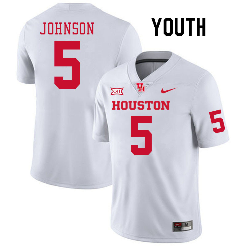 Youth #5 Stephon Johnson Houston Cougars College Football Jerseys Stitched-White